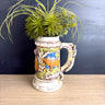 Oversized ceramic stein hand painted - 1970s vintage - deer hunter squirrel trees - NextStage Vintage