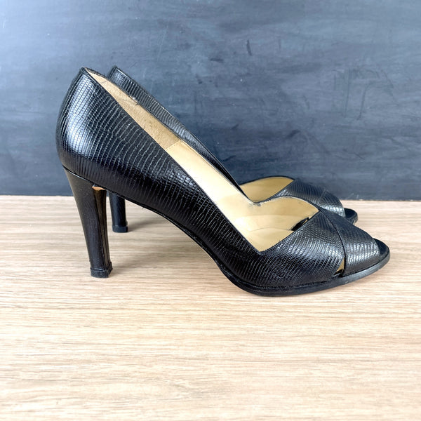 Ralph Lauren Whelmina black lizard print heels - size 9B - 1990s vintage - NextStage Vintage