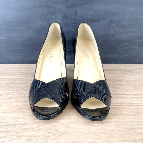 Ralph Lauren Whelmina black lizard print heels - size 9B - 1990s vintage - NextStage Vintage