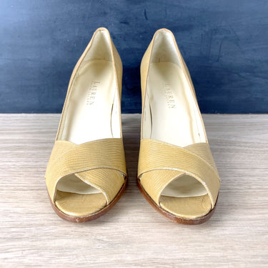 Ralph Lauren Whelmina caramel tan lizard print heels - size 9B - 1990s vintage - NextStage Vintage