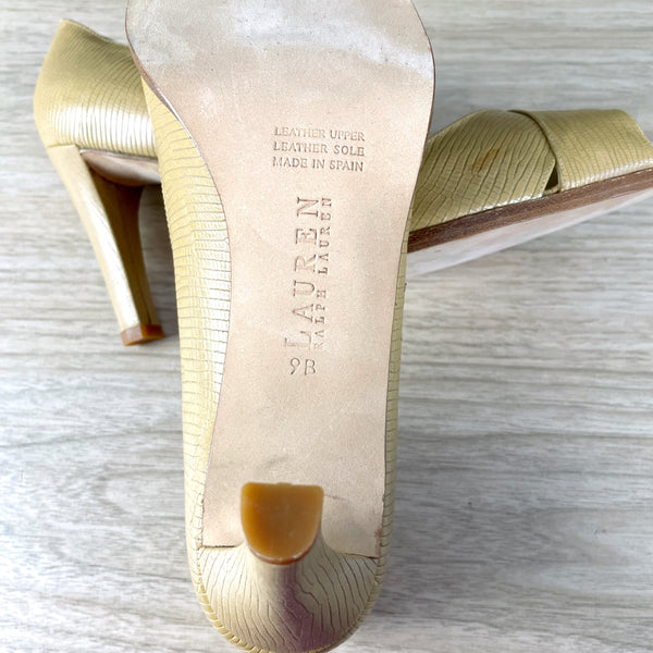 Ralph Lauren Whelmina caramel tan lizard print heels - size 9B - 1990s vintage - NextStage Vintage