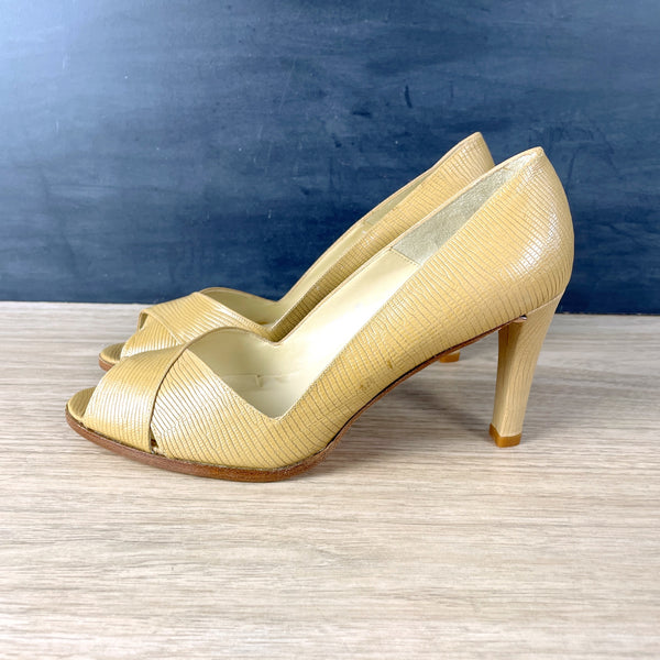 Ralph Lauren Whelmina caramel tan lizard print heels - size 9B - 1990s vintage - NextStage Vintage
