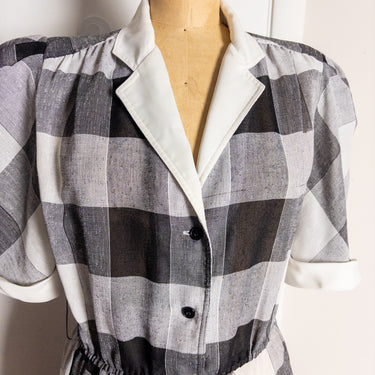 Vintage 1970s Leslie Fay for Lord & Taylor Black & White Check Day Dress - Size modern M