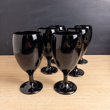 Vintage Libbey Premiere Black Amethyst Iced Tea Glasses - Set of 6 Goblets - 1990s Barware