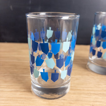 Libbey Blue Dreidel Design Juice Glasses - Set of 4 - Hanukkah Design