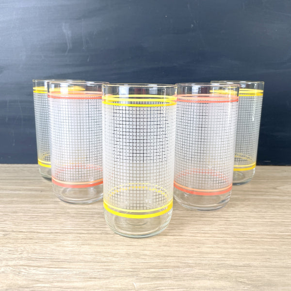 Libbey frosted grid tumblers - set of 5 - 1980s vintage - NextStage Vintage