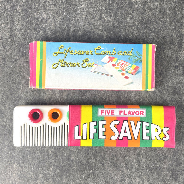 Lifesaver comb and mirror set - 1970s novelty - NextStage Vintage