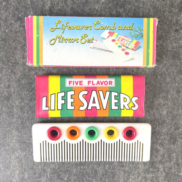 Lifesaver comb and mirror set - 1970s novelty - NextStage Vintage