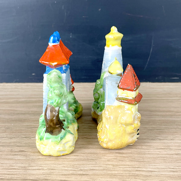 Occupied Japan lighthouse and pagoda figurine miniatures - 1940s vintage