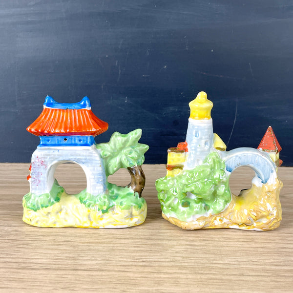 Occupied Japan lighthouse and pagoda figurine miniatures - 1940s vintage