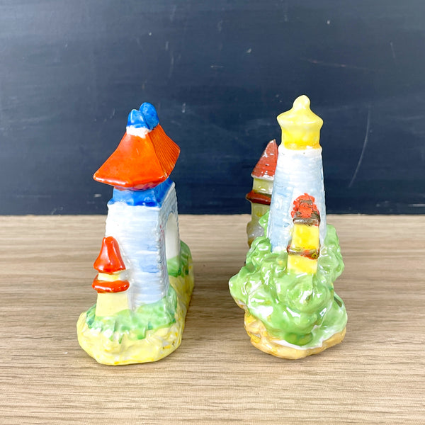 Occupied Japan lighthouse and pagoda figurine miniatures - 1940s vintage