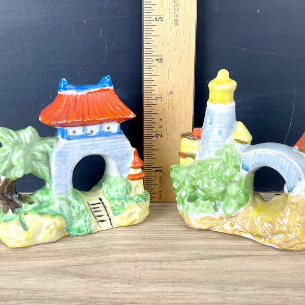 Occupied Japan lighthouse and pagoda figurine miniatures - 1940s vintage