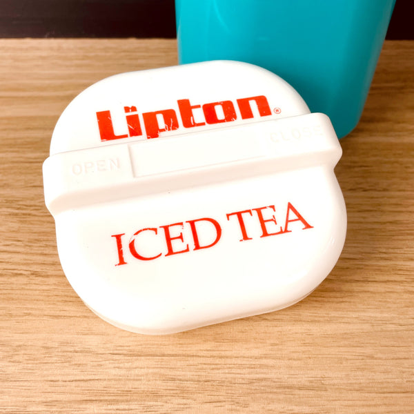Lipton Iced Tea aqua plastic pitcher - 1970s vintage - NextStage Vintage