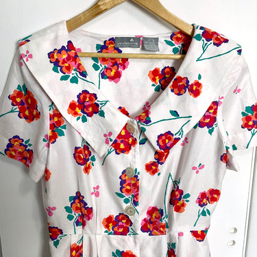 Vintage 1980s white floral fit and flare midi dress - size 14P - NextStage Vintage