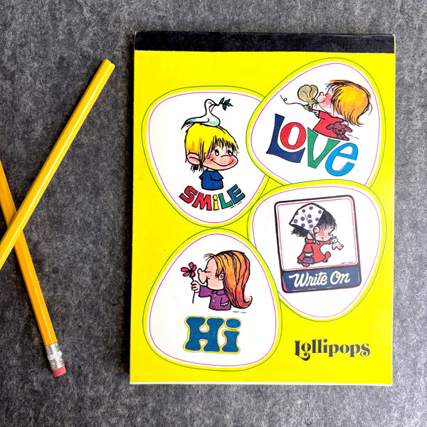 1970s Marty Links Lollipops note pad - vintage 70s art stationery