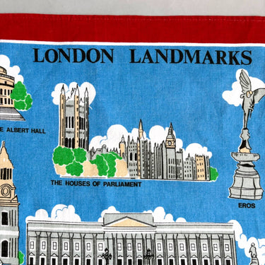 Vintage London Tea Towel – British Souvenir Map of Central London Landmarks – Blackstaff 100% Cotton Kitchen Towel – 1990s UK Travel Decor
