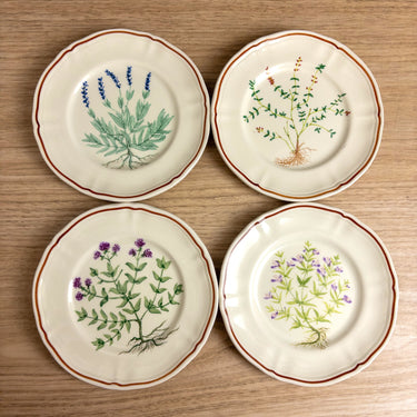 Set of 4 Vintage Longchamp Herbs Appetizer Canape Plates 6 3/8" France