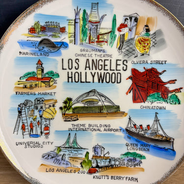 Los Angeles Hollywood Souvenir Plate - Colorful 1950s Road Trip Souvenir