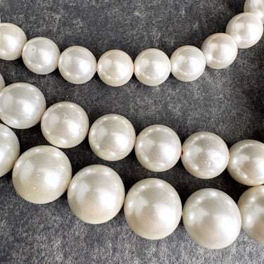 3 16" Strands round off-white glass pearlized beads 10-14mm - jewelry making/crafting - NextStage Vintage
