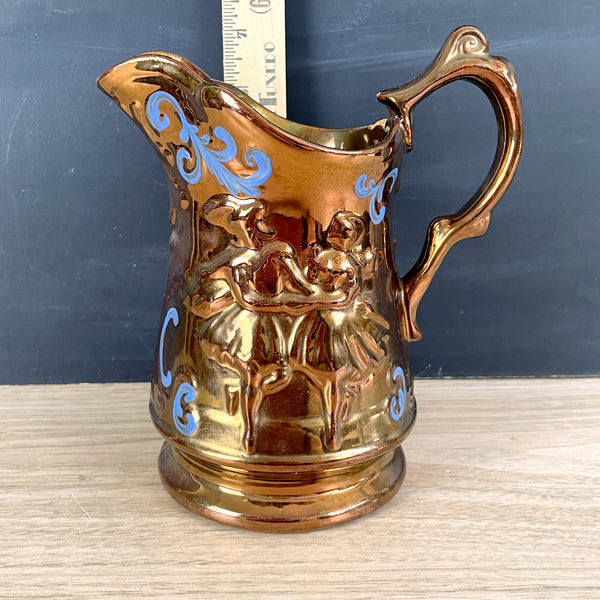 Copper lusterware dancing couple pitcher - made in England - NextStage Vintage