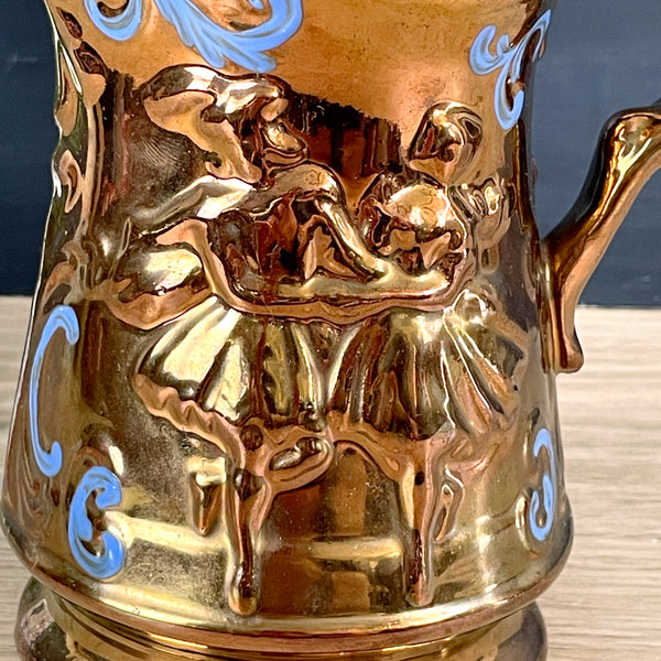 Copper lusterware dancing couple pitcher - made in England - NextStage Vintage