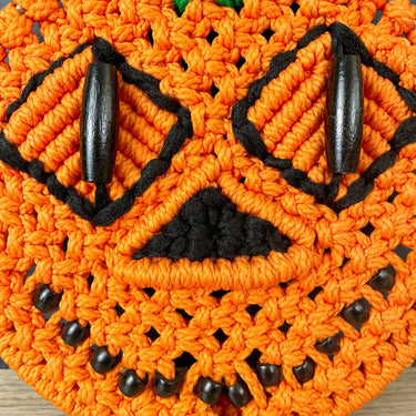 Macrame Jack-o-Lantern  - vintage Halloween decoration - NextStage Vintage