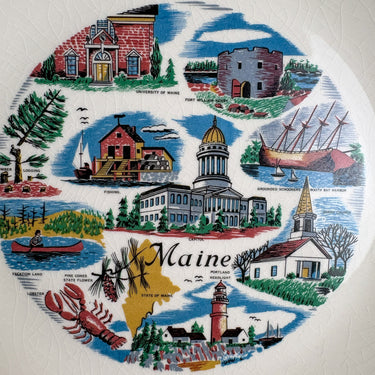 1960s Maine state souvenir plate - vintage road trip souvenir