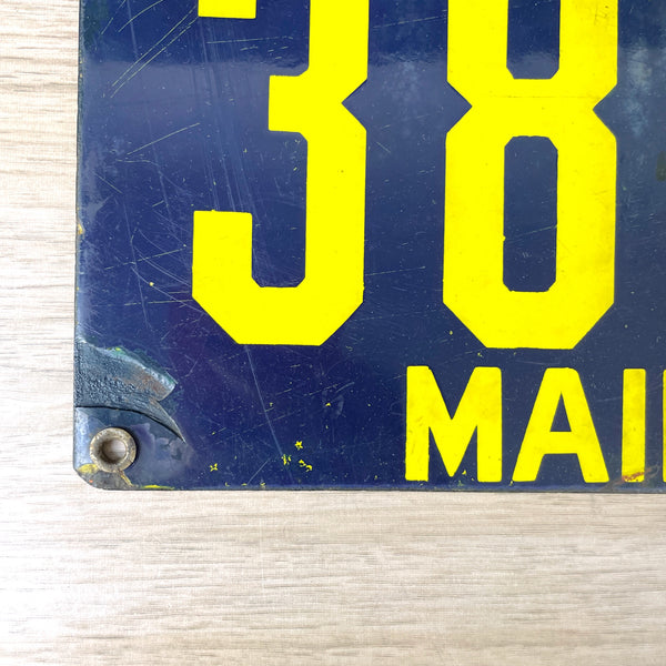 1912 Maine porcelain license plate - blue and yellow - NextStage Vintage