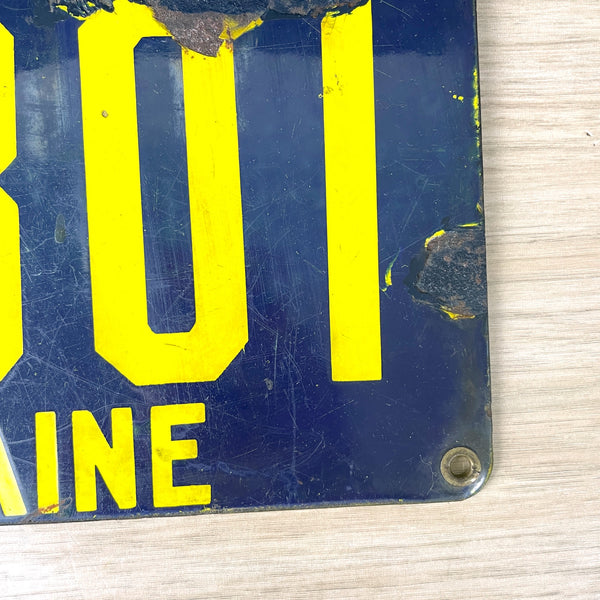 1912 Maine porcelain license plate - blue and yellow - NextStage Vintage