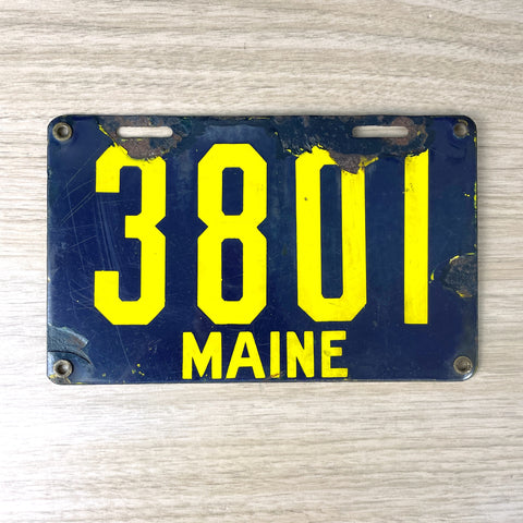 1912 Maine porcelain license plate - blue and yellow - NextStage Vintage
