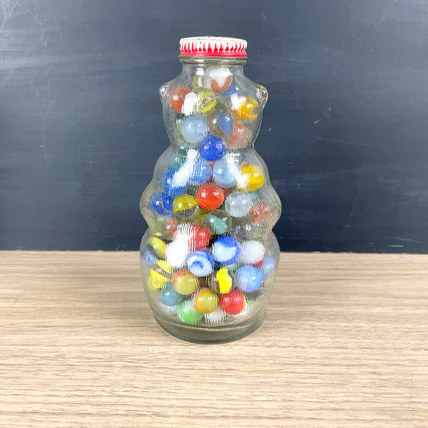 Snow Crest glass bear bank filled with vintage marbles - NextStage Vintage