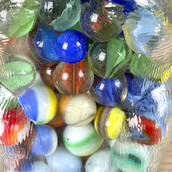 Snow Crest glass bear bank filled with vintage marbles - NextStage Vintage