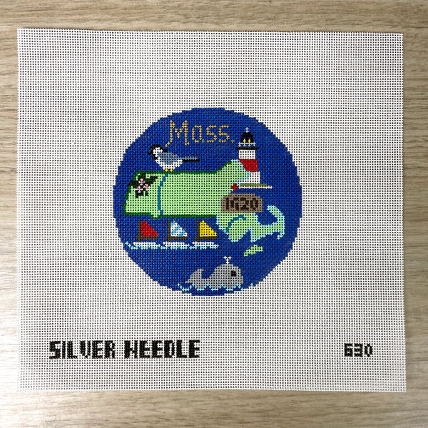 Silver Needle Massachusetts travel round handpainted needlepoint canvas #630 - NextStage Vintage