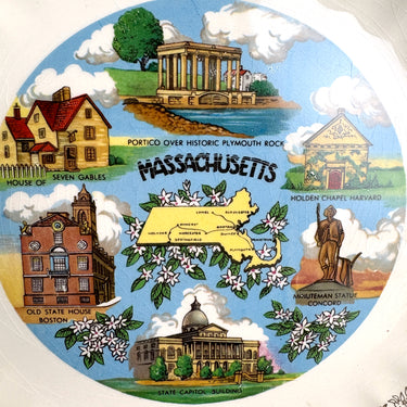 Massachusetts souvenir state plate - vintage mid century roadtrip - scalloped edge - NextStage Vintage