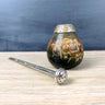 Yerba mate gourd and bombilla with carved design - 1940s vintage - NextStage Vintage