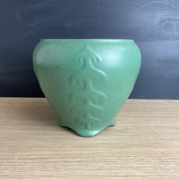 Arts and crafts era matte green jardiniere - early 1900s antique