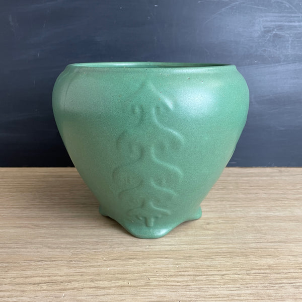 Arts and crafts era matte green jardiniere - early 1900s antique