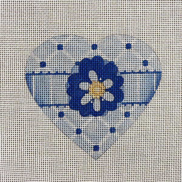 Melissa Shirley blue flower heart needlepoint canvas - 2076B - NextStage Vintage