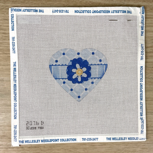 Melissa Shirley blue flower heart needlepoint canvas - 2076B - NextStage Vintage