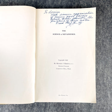The Science of Metaphysics - Michael Harding - 1943 Boston College - signed - NextStage Vintage