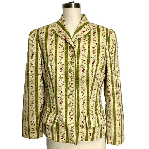 1940s-look floral striped fitted jacket - size 8 - NextStage Vintage