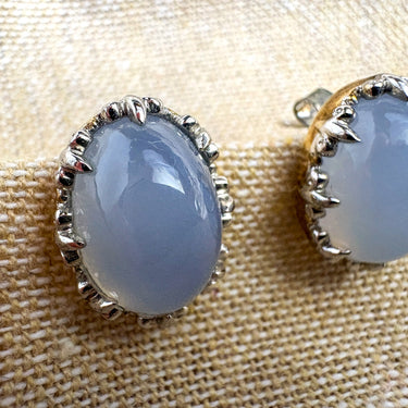 Michael Valitutti Moonstone Earrings Oval Cabochon Fleur-de-Lis Sterling Silver 925