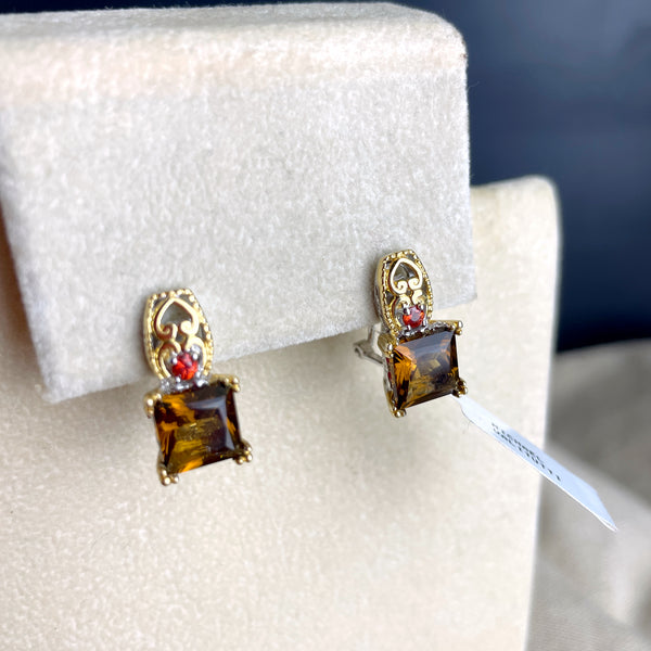 Michael Valitutti sterling/palladium citrine pierced earrings