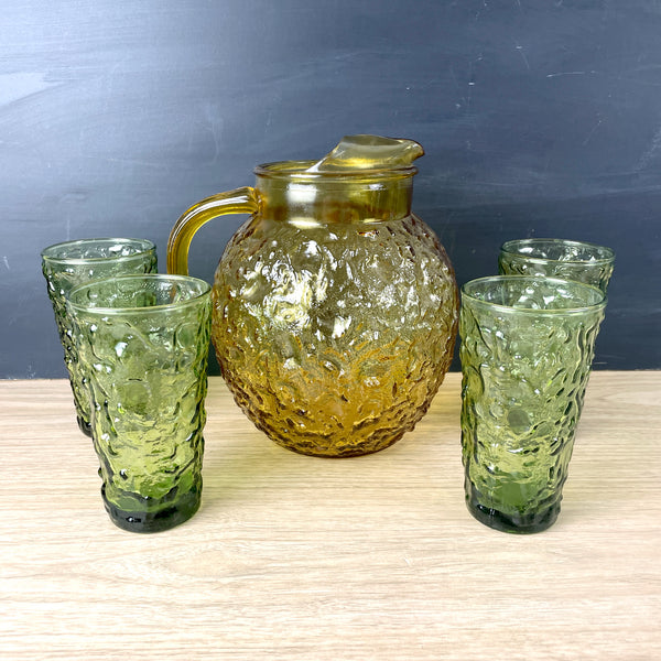 Anchor Hocking Milano pitcher and 4 glasses - 1960s vintage - NextStage Vintage