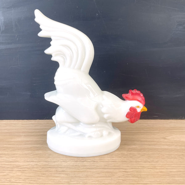 Milk glass rooster figurine - cold painted - 1950s vintage - NextStage Vintage