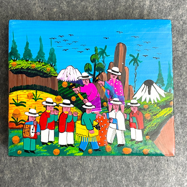 Miniature Tigua painting from Ecuador - tiny, colorful folk art - NextStage Vintage