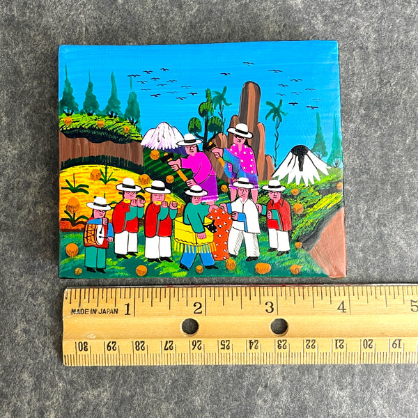 Miniature Tigua painting from Ecuador - tiny, colorful folk art - NextStage Vintage