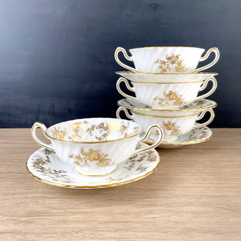Minton Ancestral Gold cream soup and saucer - set of 4 - NextStage Vintage