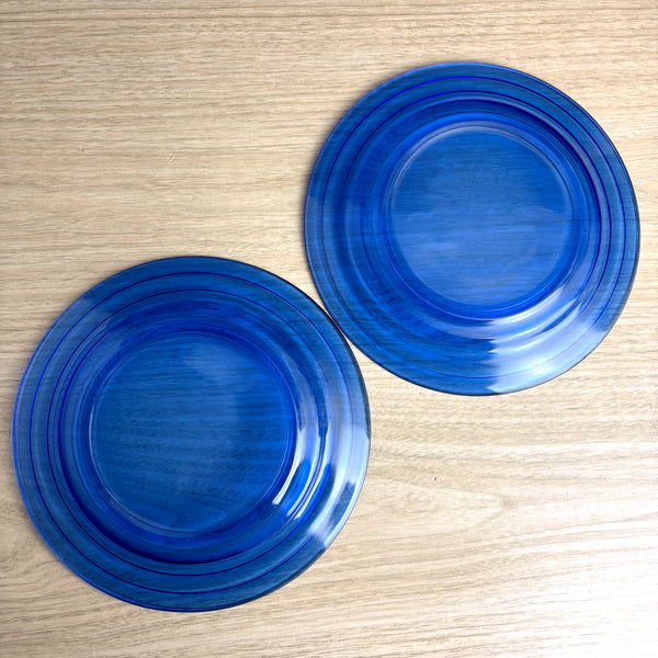 Hazel Atlas Moderntone Ritz blue cobalt 9" dinner plates - set of 2 - 1930s vintage