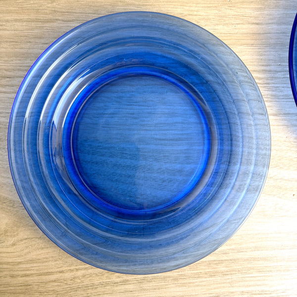 Hazel Atlas Moderntone Ritz blue cobalt 9" dinner plates - set of 2 - 1930s vintage